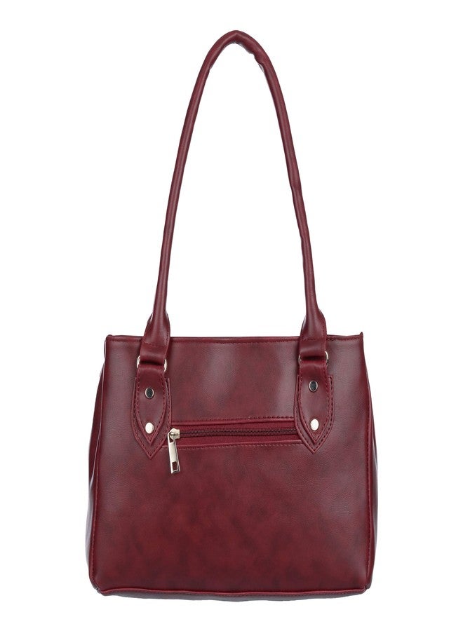 creeper Women's PU Leather Large Capacity Shoulder Tote Handbag with Top Handle & Multi-Pockets (Maroon_CR-004) - Image 2